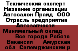 Технический эксперт › Название организации ­ Автосалон Прайд, ООО › Отрасль предприятия ­ Автозапчасти › Минимальный оклад ­ 15 000 - Все города Работа » Вакансии   . Амурская обл.,Селемджинский р-н